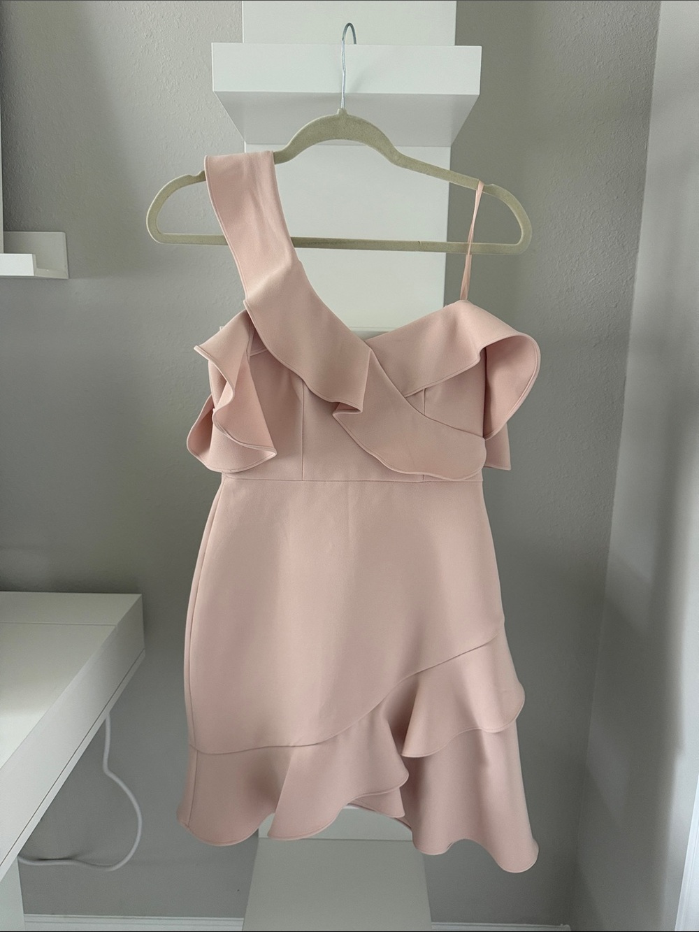 BCBGMaxAzria Blush One-Shoulder Ruffle Malik Cocktail Dress